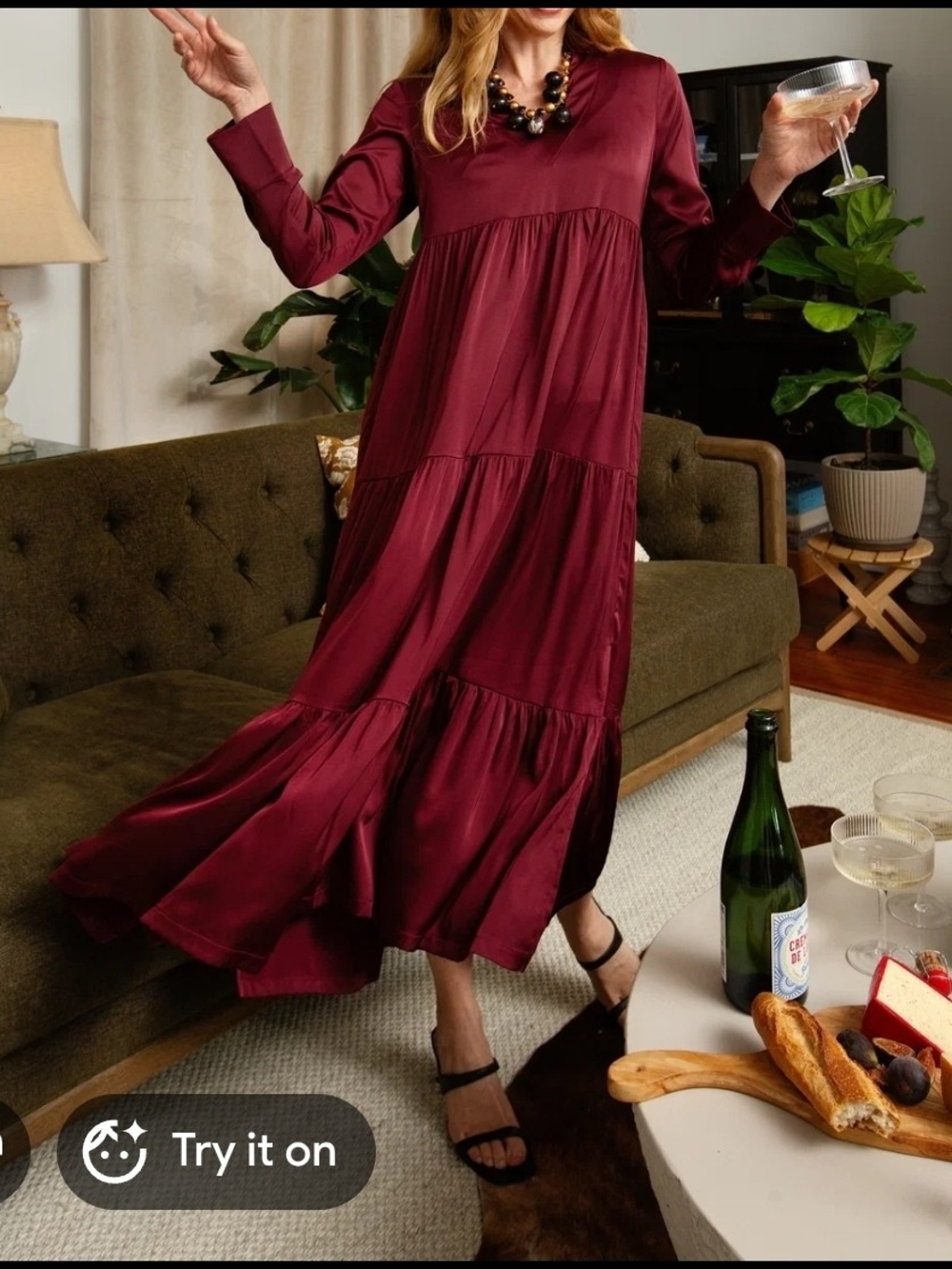 Duffield Lane Burgundy Tiered Maxi Dress Size M